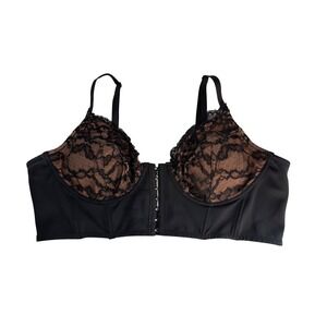 Garage Black Lace Longline Bustier Bra Underwire Hook Front XL